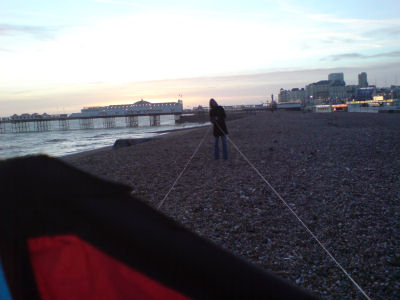 Kate untangling the kite